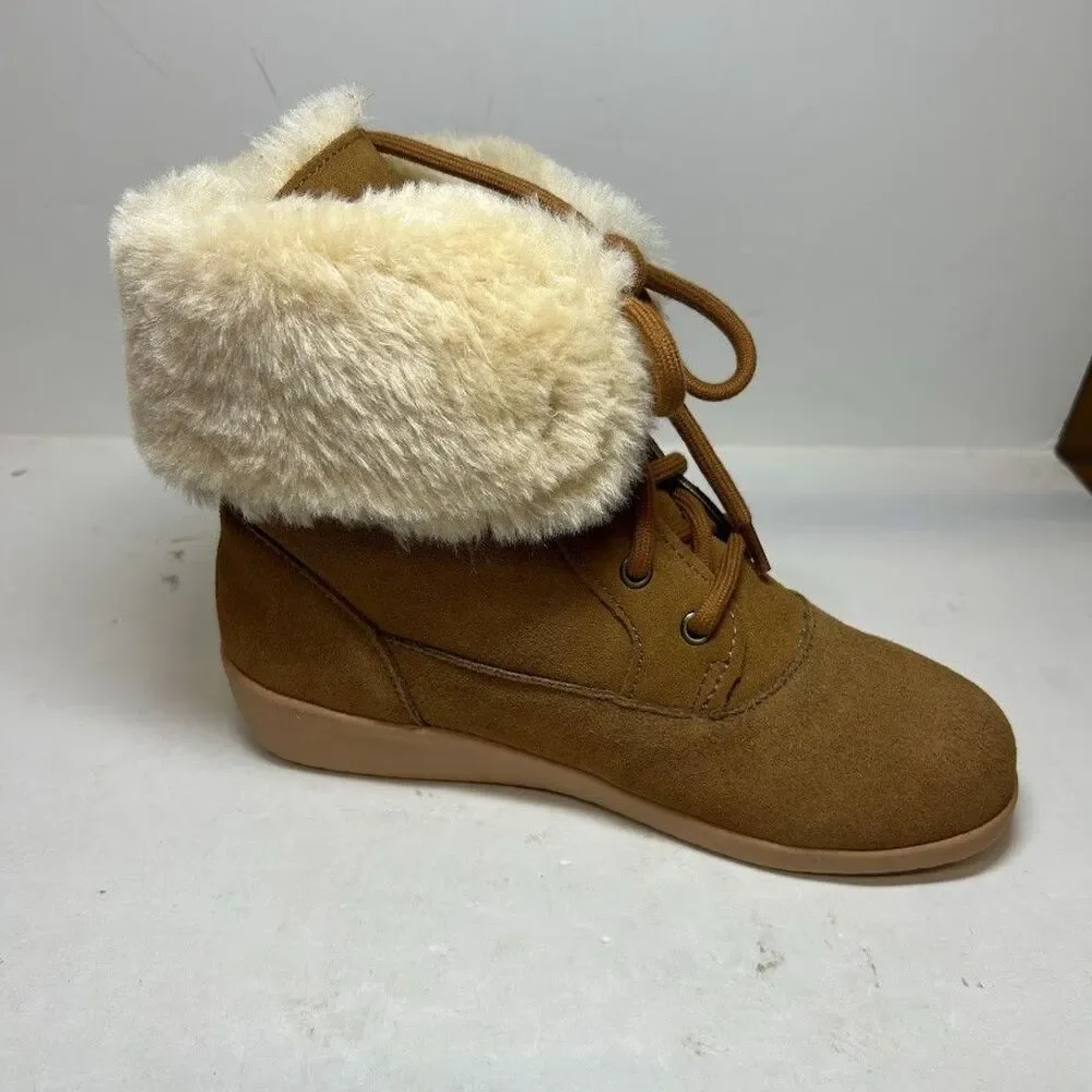 Style & Co. Womens 7 M Chestnut Aubreyy Suede Faux Fur Lace Up Boots NIB QV0